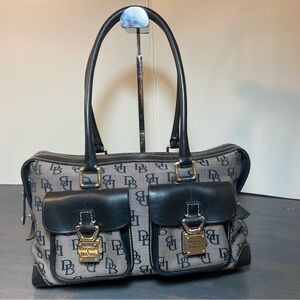 Dooney & Bourke Logo Canvas Satchel | Double Pocket Shoulder Bag